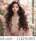 An elegant woman surrounded by beautiful blossoms and vibrant floral arrangements 118291865