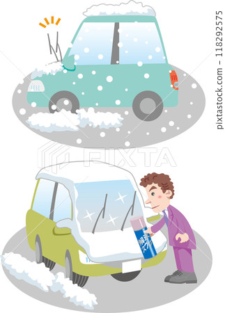 Traffic safety (Preparing your car for snowy days, turning up your wipers, and spraying the windshield with de-icing spray) 118292575