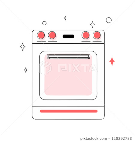 A sleek vector image of a modern oven with red details, ideal for kitchen appliance promotions or home-related content... A sleek vector image of a modern oven with red details, ideal for kitchen appliance promotions or home-related content... 118292788