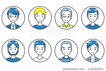 不同年齡的成年男性，負面的表達，圓形的圖標集，簡單 118292932