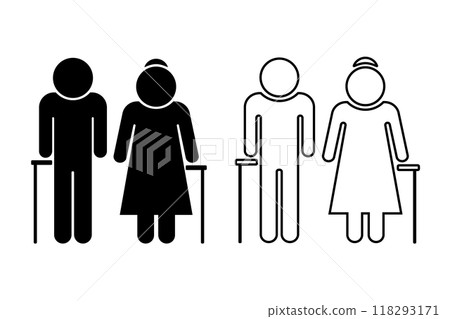 代表老年男性和女性的圖標集 代表老年男性和女性的圖標集 118293171