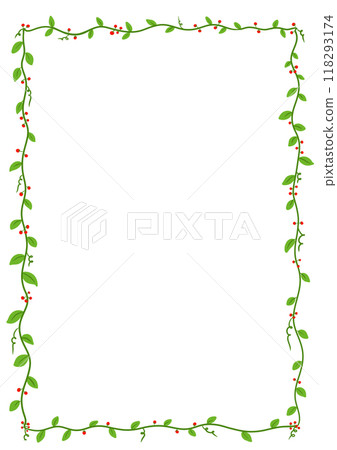 A4 paper frame green leaves with red flowers A4 paper frame green leaves with red flowers 118293174