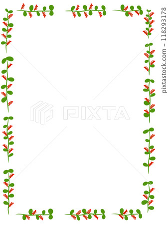 A4 paper frame green leaves with red flowers A4 paper frame green leaves with red flowers 118293178