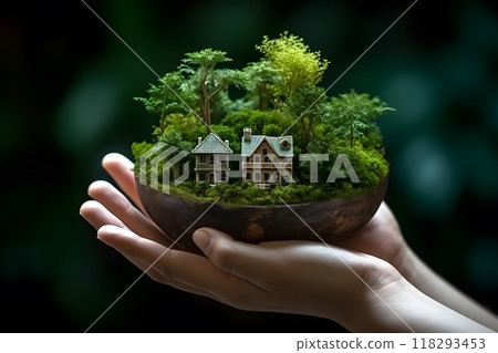 Happy earth day. hands holding forest. Earth day concept. Modern cartoon flat style illustration Happy earth day. hands holding forest. Earth day concept. Modern cartoon flat style illustration 118293453