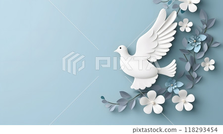 white dove flying on blue background for freedom concept ,international day of peace in paper cut style white dove flying on blue background for freedom concept ,international day of peace in paper cut style 118293454