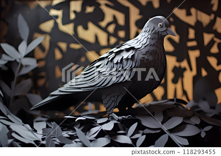 Decorative black bird on a gold background. 118293455