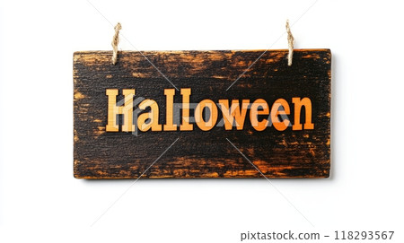 Wooden sign board with the word Halloween isolated on white background Wooden sign board with the word Halloween isolated on white background 118293567
