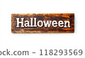 Wooden sign board with the word Halloween isolated on white background 118293569
