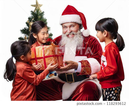 Children receiving gifts from Santa Claus Children receiving gifts from Santa Claus 118293612