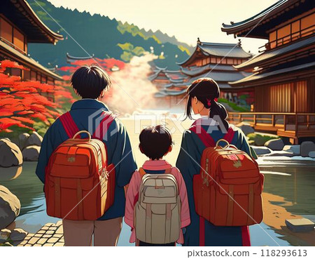 A family of three sightseeing 118293613