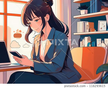 A businesswoman updating social media on her smartphone A businesswoman updating social media on her smartphone 118293615