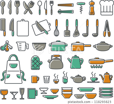 可愛的廚房工具圖示插圖集 可愛的廚房工具圖示插圖集 118293823