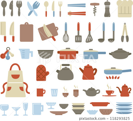 可愛的廚房工具圖示插圖集 118293825