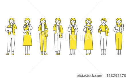 女性全身頭像插畫素材集、商業場景、智慧型手機 118293878