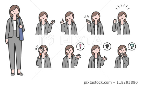 穿西裝的年輕女子上半身/表情變化 穿西裝的年輕女子上半身/表情變化 118293880