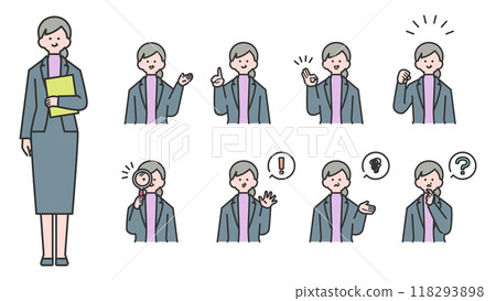 身穿西裝、上半身和臉部表情變化的老婦人 118293898