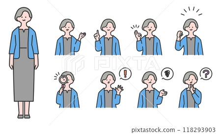 Senior woman upper body/expression variations Senior woman upper body/expression variations 118293903