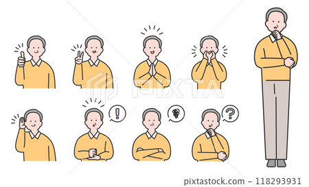 Elderly man upper body/expression variations Elderly man upper body/expression variations 118293931