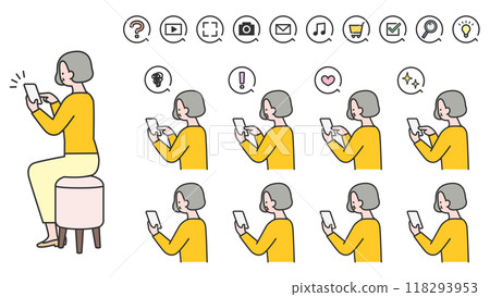 Variation of an elderly woman operating a smartphone Variation of an elderly woman operating a smartphone 118293953