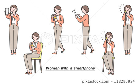 Woman operating a smartphone pose variations 118293954