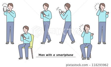 Man operating a smartphone pose variations 118293962