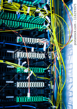 Fiber Optic cables connected to an optic ports Fiber Optic cables connected to an optic ports 118293975