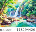 Waterfall painted in watercolor 118294420