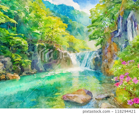 Waterfall painted in watercolor 118294421