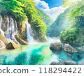 Waterfall painted in watercolor 118294422