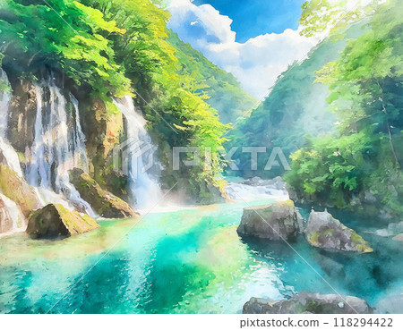 Waterfall painted in watercolor 118294422