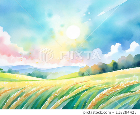 Grassland painted in watercolor 118294425