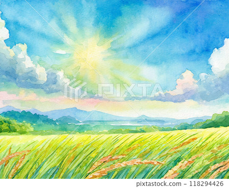 Grassland painted in watercolor 118294426
