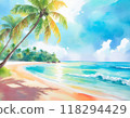 Watercolor painted beach 118294429