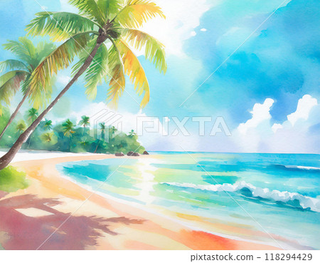 Watercolor painted beach 118294429