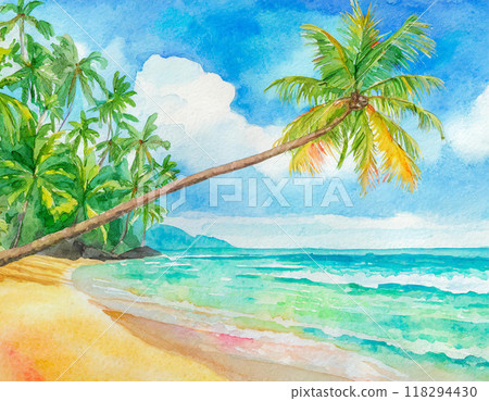 水彩畫的海灘 118294430