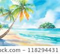 Watercolor painted beach 118294431