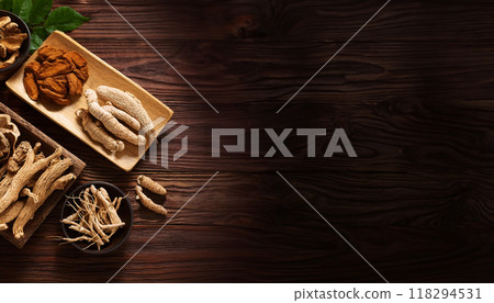 Herbal medicine image background Natural brown black 118294531