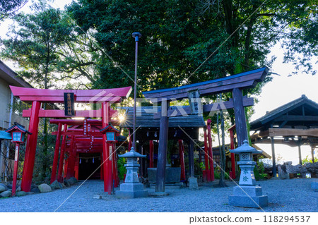 Torii gate bathed in the light of the evening twilight Aoi Aso Shrine (national treasure) Hitoyoshi City 118294537
