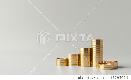 Stacked golden coins on a clean, minimal background symbolizing wealth, investment, and savings growth. Perfect for financial themes. Stacked golden coins on a clean, minimal background symbolizing wealth, investment, and savings growth. Perfect for financial themes. 118295014