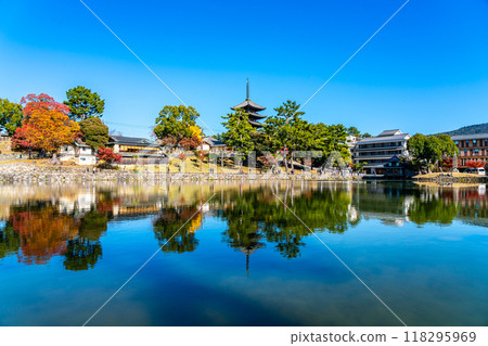 【奈良縣】猿澤池和興福寺，藍天清爽 118295969