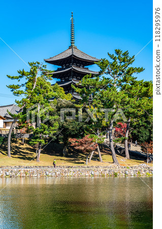 【奈良縣】猿澤池和興福寺，藍天清爽 118295976