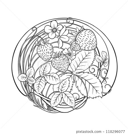 Strawberry. Branch with berries, leaves and flowers Strawberry. Branch with berries, leaves and flowers 118296077