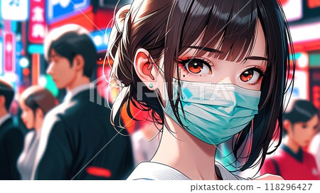 A masked girl looking at me in the crowd 118296427