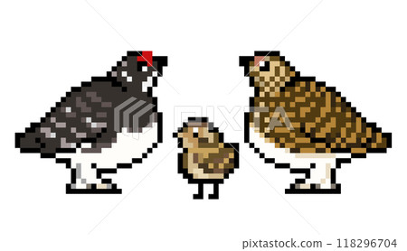 Pixel art Animal illustration Japanese rock ptarmigan family Pixel art Animal illustration Japanese rock ptarmigan family 118296704