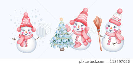 Cute Watercolor Snowman Illustration for Winter and Christmas Celebrations Cute Watercolor Snowman Illustration for Winter and Christmas Celebrations 118297036