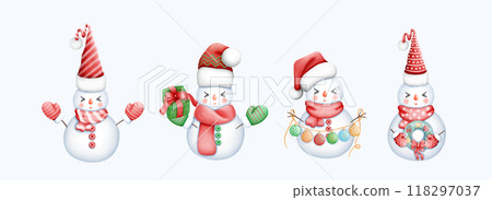 Cute Watercolor Snowman Illustration for Winter and Christmas Celebrations Cute Watercolor Snowman Illustration for Winter and Christmas Celebrations 118297037