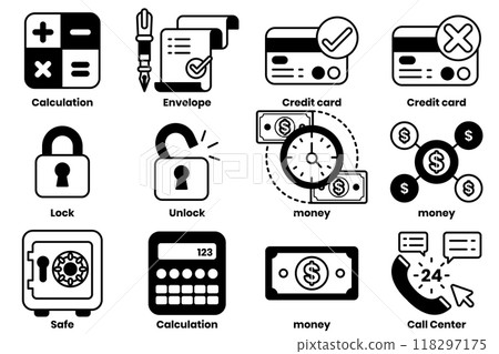 Set of illustrations in the concept of office items and business related things in a line style. 118297175