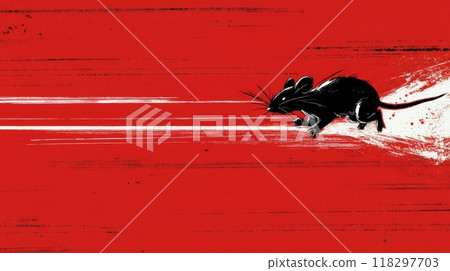 Black rat running through red abstract design background 118297703