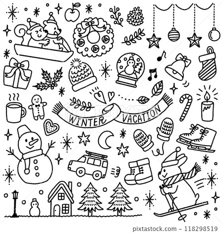Cute monochrome winter illustration material icon set 118298519