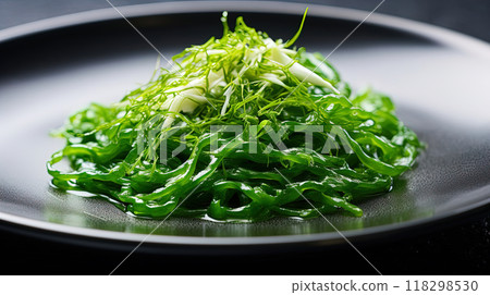 Vibrant Green Wakame Seaweed Salad with Sesame. Refreshing Wakame Seaweed Salad for a Nutritious Meal 118298530
